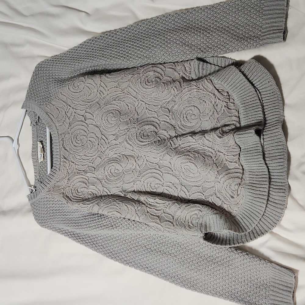 Crowd Chaser Medium Gray Lace Sweater